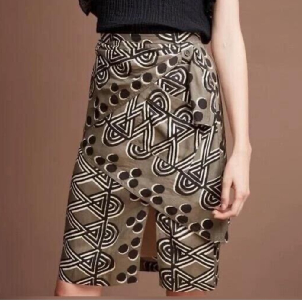 Anthropologie Maeve Edessa Tribal Print Skirt - Black and Tan